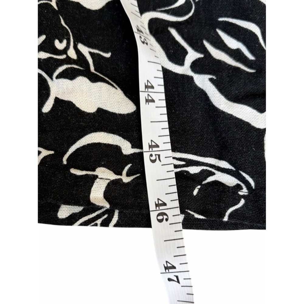MELLODAY Black & White Floral Abstract Print Midi Shirt Rayon-Linen Blend Dress - Picture 9 of 11